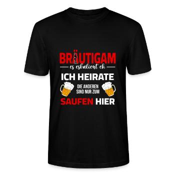 Team Bräutigam - es eskaliert saufen er heiratet - Stanley/Stella Unisex Bio-T-Shirt CRAFTER - Schwarz - Vorne - Alina (178cm) & Michal (187cm)