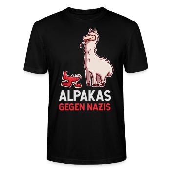 Alpakas gegen Nazis Anti-Rassismus Antifa BLM - Stanley/Stella Unisex Bio-T-Shirt CRAFTER - Schwarz - Vorne - Alina (178cm) & Michal (187cm)