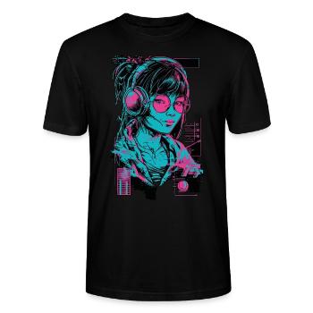 Kopfhörer Mädchen Frau Musik Sound Beat Neon Pink - Stanley/Stella Unisex Bio-T-Shirt CRAFTER - Schwarz - Vorne - Alina (178cm) & Michal (187cm)