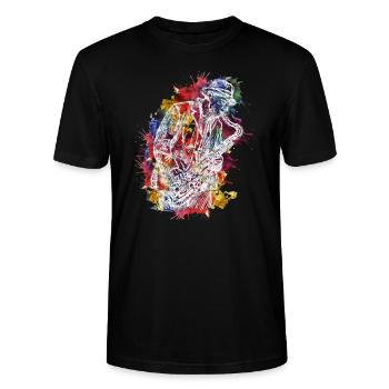 Abstrakt Saxophon - Stanley/Stella Unisex Bio-T-Shirt CRAFTER - Schwarz - Vorne - Alina (178cm) & Michal (187cm)