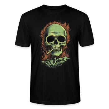 Smoking Skull - Stanley/Stella Unisex Bio-T-Shirt CRAFTER - Schwarz - Vorne - Alina (178cm) & Michal (187cm)