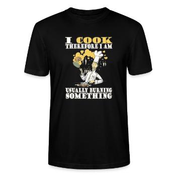 I cook, therefore I am - humorous message - Stanley/Stella CRAFTER Unisex Organic T-Shirt - black - Front - Alina (178cm) & Michal (187cm)
