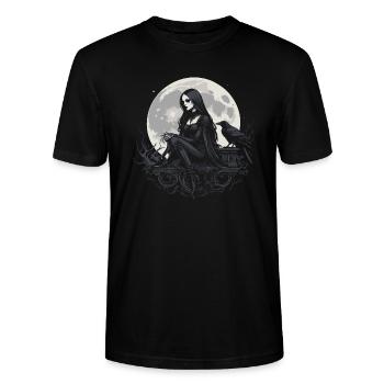gothic girl and ravens over the moon - Stanley/Stella CRAFTER Unisex Organic T-Shirt - black - Front - Alina (178cm) & Michal (187cm)