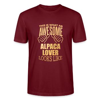 Alpaca - Stanley/Stella CRAFTER Unisex Organic T-Shirt - burgundy - Front - Alina (178cm) & Michal (187cm)