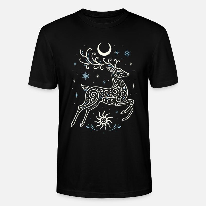 Springender Yule Hirsch mit Sonne & Mond - Stanley/Stella Unisex Bio-T-Shirt CRAFTER - Schwarz
