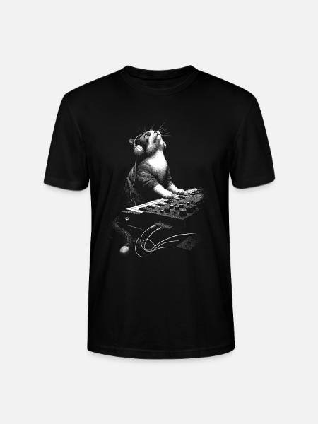 Cat Plays Synthesizer - Musikproducer Gave - Stanley Stella CRAFTER unisex økologisk-T-shirt - sort
