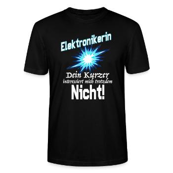 Elektronikerin – Dein Kurzer interessiert nicht! - Stanley/Stella Unisex Bio-T-Shirt CRAFTER - Schwarz - Vorne - Alina (178cm) & Michal (187cm)