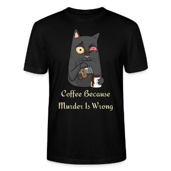 Kaffee Tshirt- lustige Kaffee Sprüche mit Katze - Stanley/Stella Unisex Bio-T-Shirt CRAFTER - Schwarz - Vorne - Alina (178cm) & Michal (187cm)