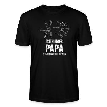 Ostthüringen Merch - Alleskönner-Papa - Stanley/Stella Unisex Bio-T-Shirt CRAFTER - Schwarz - Vorne - Alina (178cm) & Michal (187cm)
