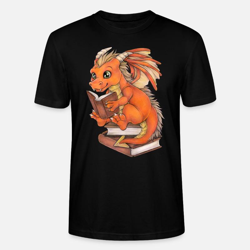 Niedlicher Lesender Drache Fantasy Geschenkidee - Stanley/Stella Unisex Bio-T-Shirt CRAFTER - Schwarz