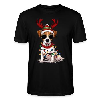 Weihnachts Jack Russell - Stanley/Stella Unisex Bio-T-Shirt CRAFTER - Schwarz - Vorne - Alina (178cm) & Michal (187cm)