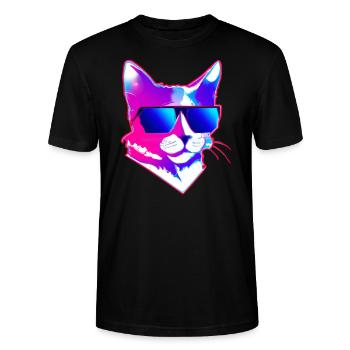 Cool Cat from the 80's - Stanley/Stella Unisex Bio-T-Shirt CRAFTER - Schwarz - Vorne - Alina (178cm) & Michal (187cm)