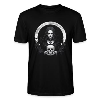 Gothic Girl Holding a Skull Design - Stanley/Stella CRAFTER Unisex Organic T-Shirt - black - Front - Alina (178cm) & Michal (187cm)