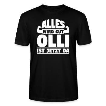Alles wird gut Olli ist jetzt da - Stanley/Stella Unisex Bio-T-Shirt CRAFTER - Schwarz - Vorne - Alina (178cm) & Michal (187cm)