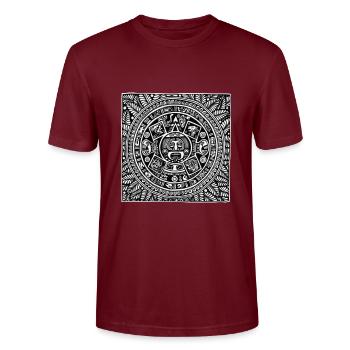 Zentangle Maya Kalender - Stanley/Stella Unisex Bio-T-Shirt CRAFTER - Burgunderrot - Vorne - Alina (178cm) & Michal (187cm)
