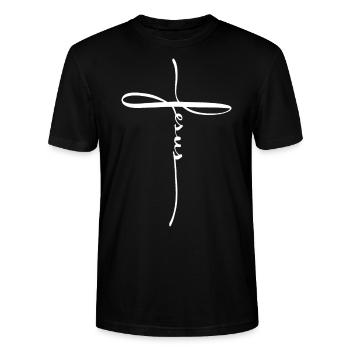 Jesus Kreuz Geschenk Christlich - Stanley/Stella Unisex Bio-T-Shirt CRAFTER - Schwarz - Vorne - Alina (178cm) & Michal (187cm)