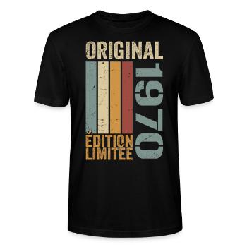 1970 | Limited Edition Geburtstagsgeschenk 1970 - Stanley/Stella Unisex Bio-T-Shirt CRAFTER - Schwarz - Vorne - Alina (178cm) & Michal (187cm)