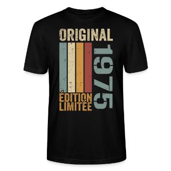 1975 | Limited Edition Geburtstagsgeschenk 1975 - Stanley/Stella Unisex Bio-T-Shirt CRAFTER - Schwarz - Vorne - Alina (178cm) & Michal (187cm)