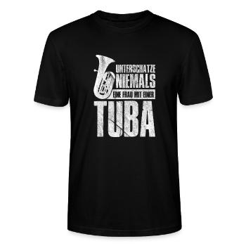 Unterschätze Niemals Eine Frau Mit EinerTuba - Stanley/Stella Unisex Bio-T-Shirt CRAFTER - Schwarz - Vorne - Alina (178cm) & Michal (187cm)