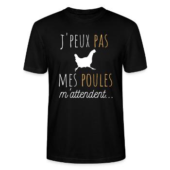j'peux pas mes poules m'attendent cadeau humour - T-shirt bio CRAFTER Stanley Stella Unisexe - noir - Devant - Alina (178cm) & Michal (187cm)