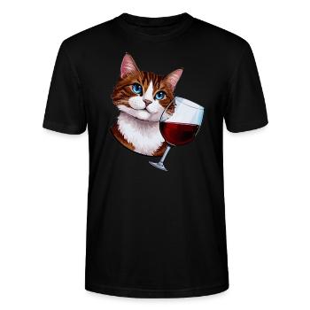 Katze mit Rotwein - Stanley/Stella Unisex Bio-T-Shirt CRAFTER - Schwarz - Vorne - Alina (178cm) & Michal (187cm)