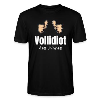 Vollidiot des Jahres Trottel Dulli Geschenk Daumen - Stanley/Stella Unisex Bio-T-Shirt CRAFTER - Schwarz - Vorne - Alina (178cm) & Michal (187cm)
