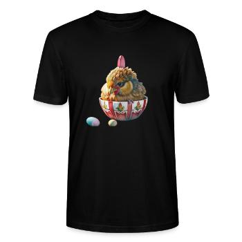 Pâques, une poule pond un œuf - T-shirt bio CRAFTER Stanley Stella Unisexe - noir - Devant - Alina (178cm) & Michal (187cm)