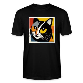 Cat as art on the T-shirt - Stanley/Stella CRAFTER Unisex Organic T-Shirt - black - Front - Alina (178cm) & Michal (187cm)