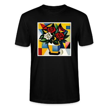 Roses bouquet as art on the t-shirt - Stanley/Stella CRAFTER Unisex Organic T-Shirt - black - Front - Alina (178cm) & Michal (187cm)