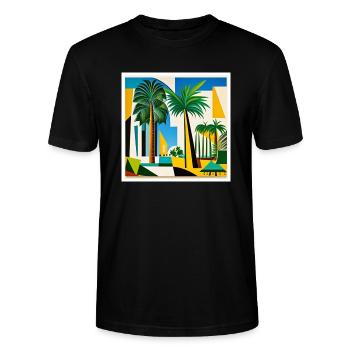 Palm trees on the side of the road as art on the T-shirt - Stanley/Stella CRAFTER Unisex Organic T-Shirt - black - Front - Alina (178cm) & Michal (187cm)