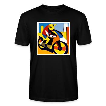 Dog on the bike as art on the T-shirt - Stanley/Stella CRAFTER Unisex Organic T-Shirt - black - Front - Alina (178cm) & Michal (187cm)