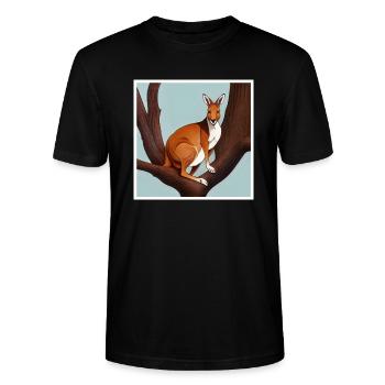 Kangaroo on a tree as art on the t-shirt - Stanley/Stella CRAFTER Unisex Organic T-Shirt - black - Front - Alina (178cm) & Michal (187cm)