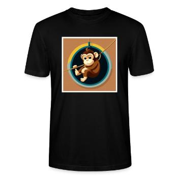 Affe hängt an einem Seil als Kunst auf dem T-shirt - Stanley/Stella Unisex Bio-T-Shirt CRAFTER - Schwarz - Vorne - Alina (178cm) & Michal (187cm)