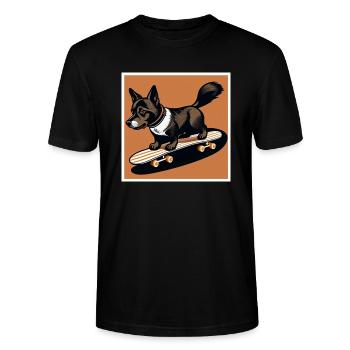 Hund fährt auf dem Skateboard als Kunst - Stanley/Stella Unisex Bio-T-Shirt CRAFTER - Schwarz - Vorne - Alina (178cm) & Michal (187cm)