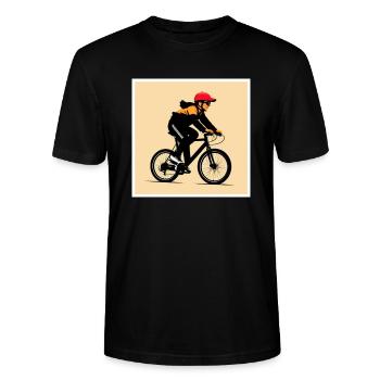 Mann fährt mit dem Fahrrad - Stanley/Stella Unisex Bio-T-Shirt CRAFTER - Schwarz - Vorne - Alina (178cm) & Michal (187cm)