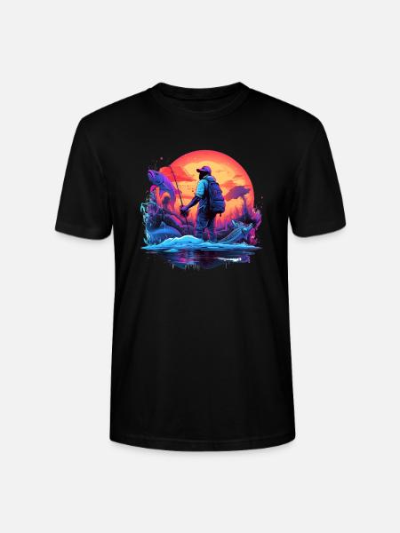 Angler Sunset Neon Style - Stanley/Stella CRAFTER Unisex Organic T-Shirt - black