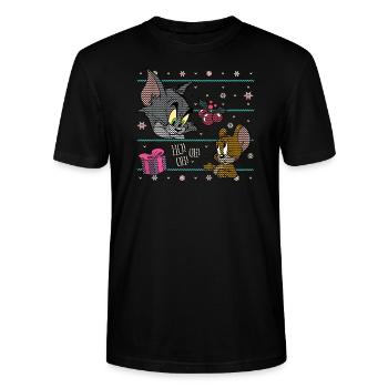 Tom und Jerry Ugly X-Mas Ho! Oh! Oh! - Stanley/Stella Unisex Bio-T-Shirt CRAFTER - Schwarz - Vorne - Alina (178cm) & Michal (187cm)