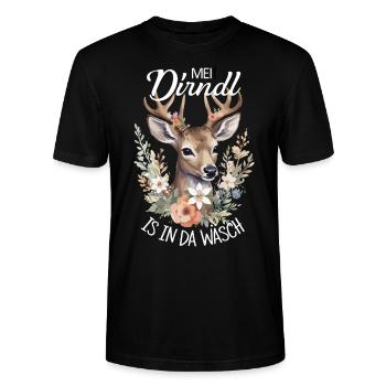 Mei Dirndl is in da Wäsch Trachtenshirt Madl - Stanley/Stella Unisex Bio-T-Shirt CRAFTER - Schwarz - Vorne - Alina (178cm) & Michal (187cm)