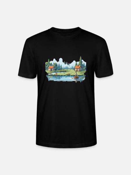Angler Nature 8Bit Style - Stanley/Stella CRAFTER Unisex Organic T-Shirt - black