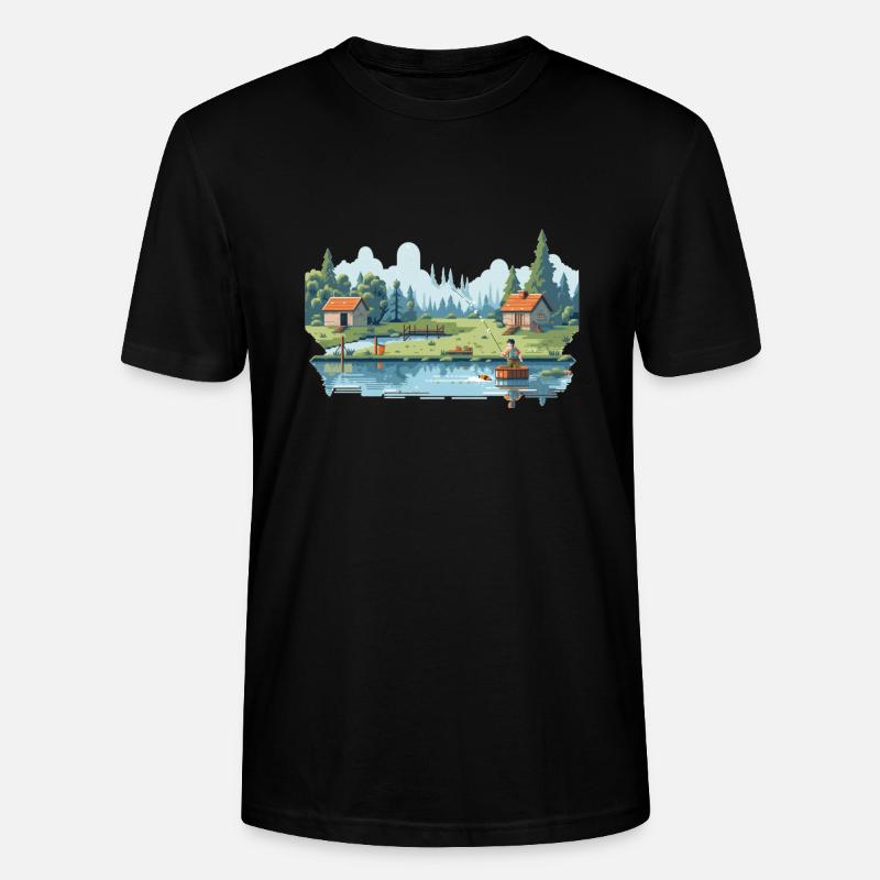 Angler Nature 8Bit Style - T-shirt bio CRAFTER Stanley Stella Unisexe - noir