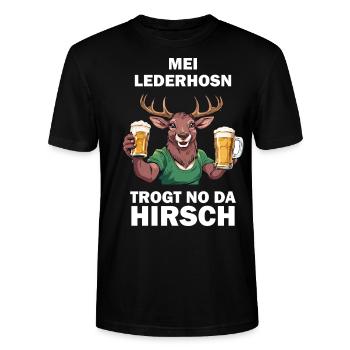 Lederhose Hirsch Tracht Bayrisch Trachten Ersatz - Stanley/Stella Unisex Bio-T-Shirt CRAFTER - Schwarz - Vorne - Alina (178cm) & Michal (187cm)