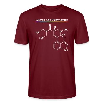 LSD Molecule Bicycle Day Acid Chemistry Drugs Drug - Stanley/Stella CRAFTER Unisex Organic T-Shirt - burgundy - Front - Alina (178cm) & Michal (187cm)