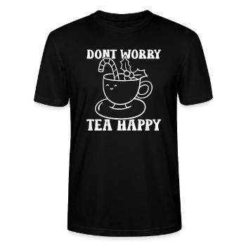 Dont worry tea happy - Stanley/Stella Unisex Bio-T-Shirt CRAFTER - Schwarz - Vorne - Alina (178cm) & Michal (187cm)