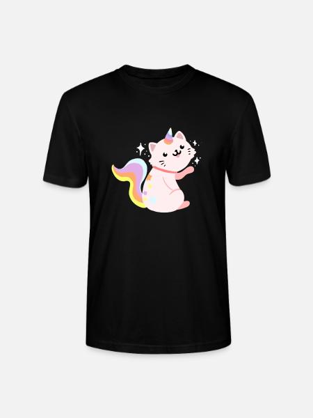 Siddende Caticorn - Funny Caticorn Kat - Stanley Stella CRAFTER unisex økologisk-T-shirt - sort