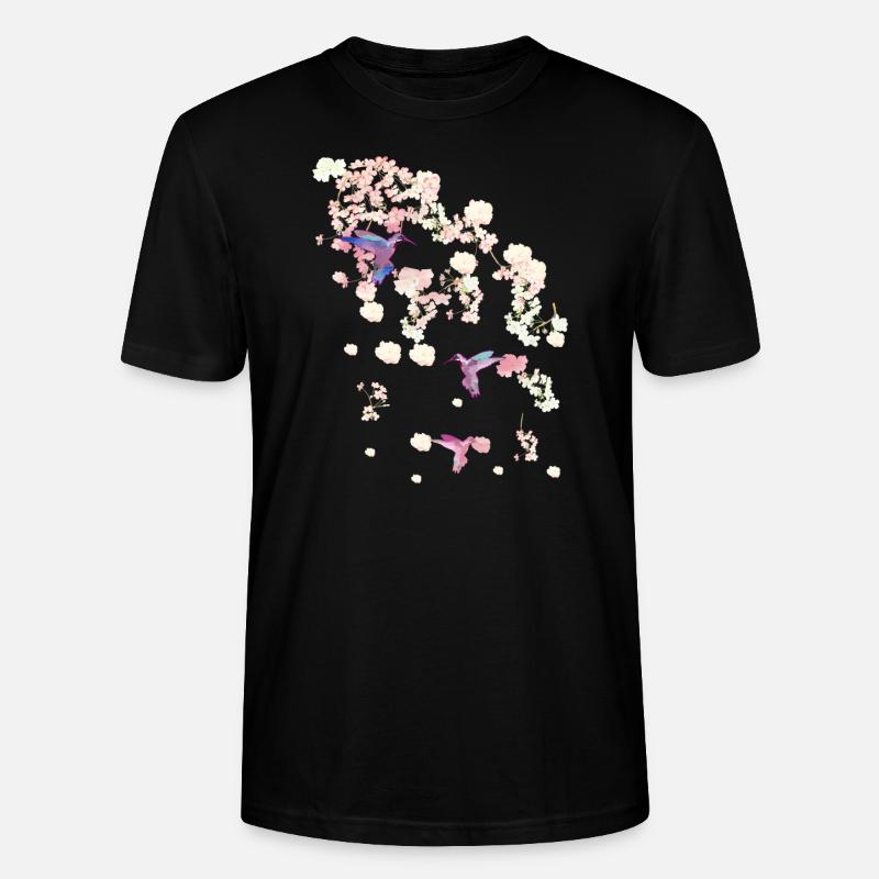 fleur de cerisier,colibri,fleurs,fleurs,fleurs - T-shirt bio CRAFTER Stanley Stella Unisexe - noir