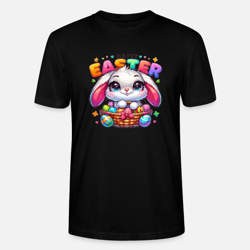 Happy Easter - Easter Bunny Illustration - Stanley/Stella CRAFTER Unisex Organic T-Shirt - black
