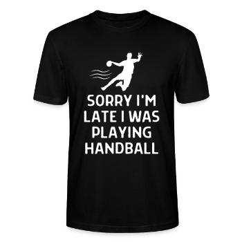 Handball Handballer Spruch Geschenk - Stanley/Stella Unisex Bio-T-Shirt CRAFTER - Schwarz - Vorne - Alina (178cm) & Michal (187cm)