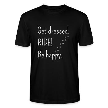 Get dressed. RIDE! Be happy. - Stanley/Stella CRAFTER Unisex Organic T-Shirt - black - Front - Alina (178cm) & Michal (187cm)
