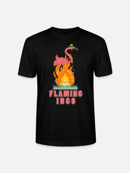 Flaming Ingo, Flamingo in Flames - Stanley/Stella CRAFTER Unisex Organic T-Shirt - black