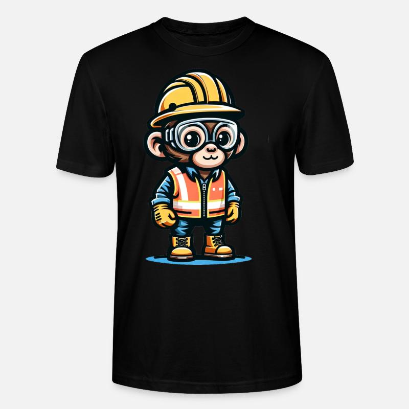 Cute Monkey Construction Worker - Stanley/Stella CRAFTER Unisex Organic T-Shirt - black